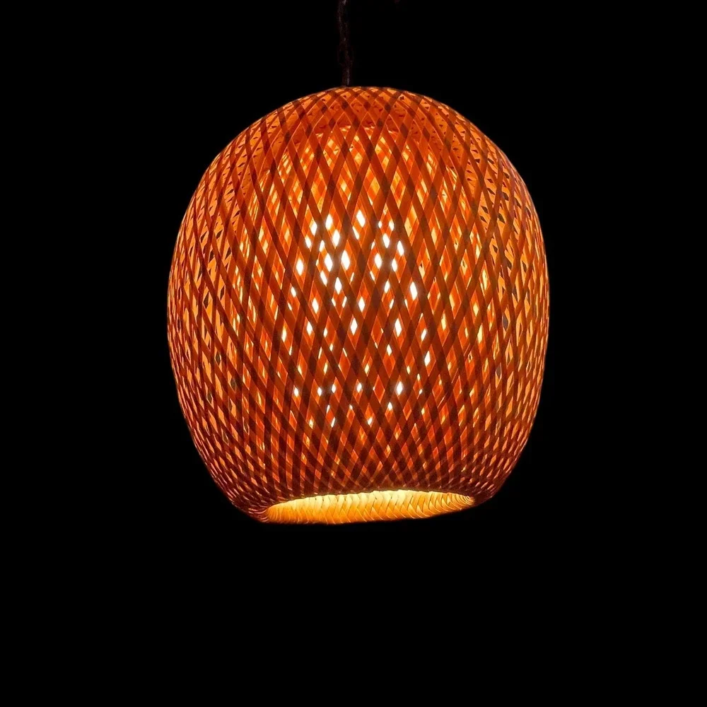 Vintage Woven Bamboo Swag Pendant Light MCM Boho Teardrop Hanging Lamp plug in